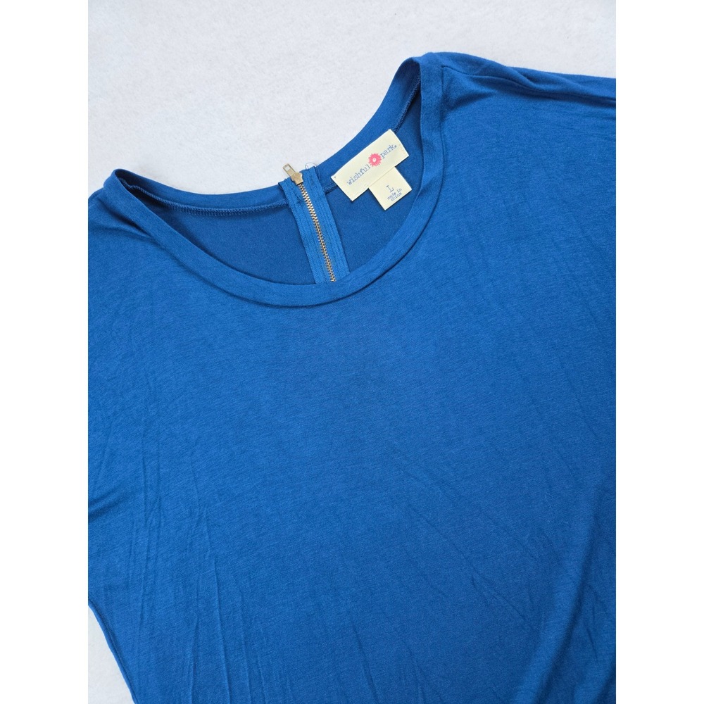 Wishful Park Blue 3/4 Sleeve Zipper Neck Top Women's Size L‎ Rayon Spandex